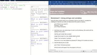 Python - Worksheet 1 - Strings and variables vid 1