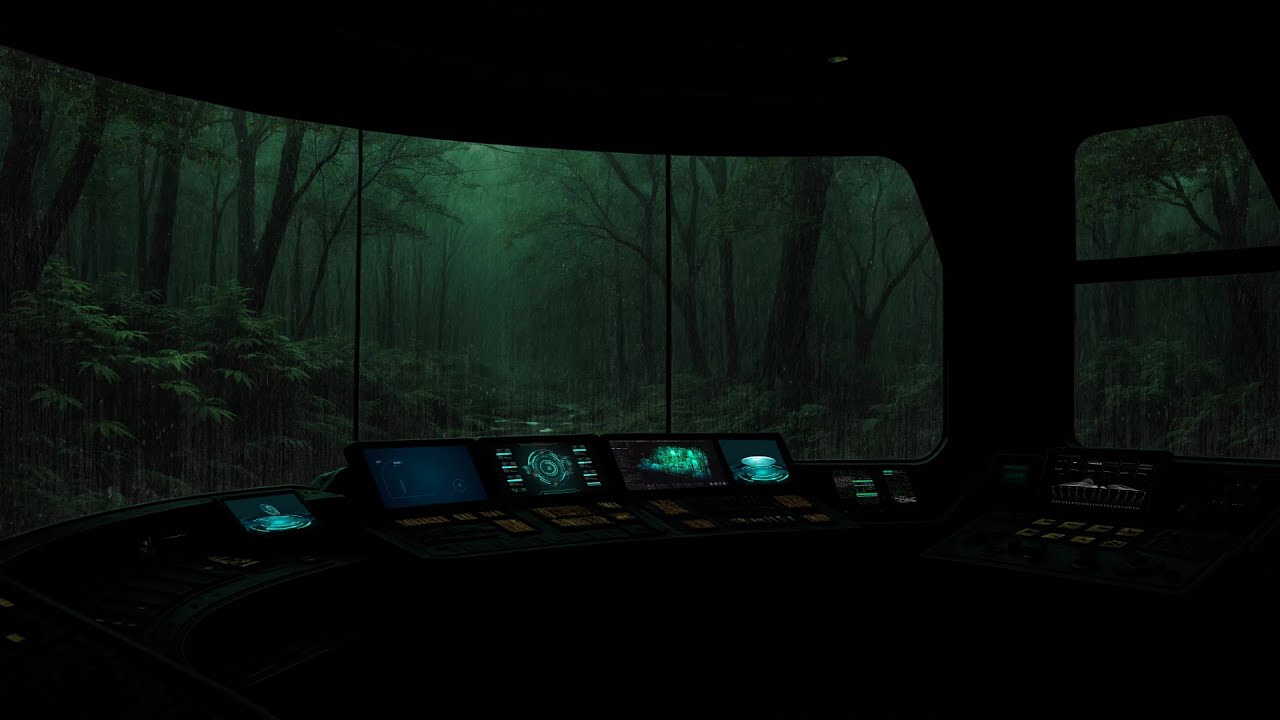 Landed Spaceship in Alien Rainforest 🌧️🛸 Sci-Fi Cockpit Ambience with Rain Sounds for Sleep, Focus