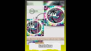 Palm Tree Tumbler Wrap, Tropical Sublimation Design, Hibiscus Mandala Tumbler Wrap, Tie Dye Wrap,...
