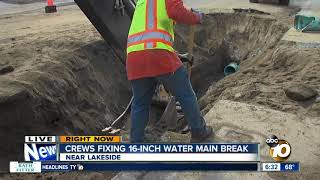 Crews work to repair sinkhole near Lakeside caused by water main break