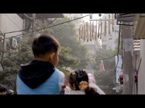 Cured meat and fish hung to welcome spring festival