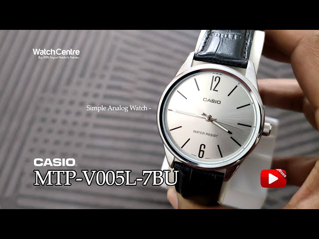 CASIO Simple Analog Watch Model MTP-V005L-7BU in Silver & Black Leather Strap - YouTube