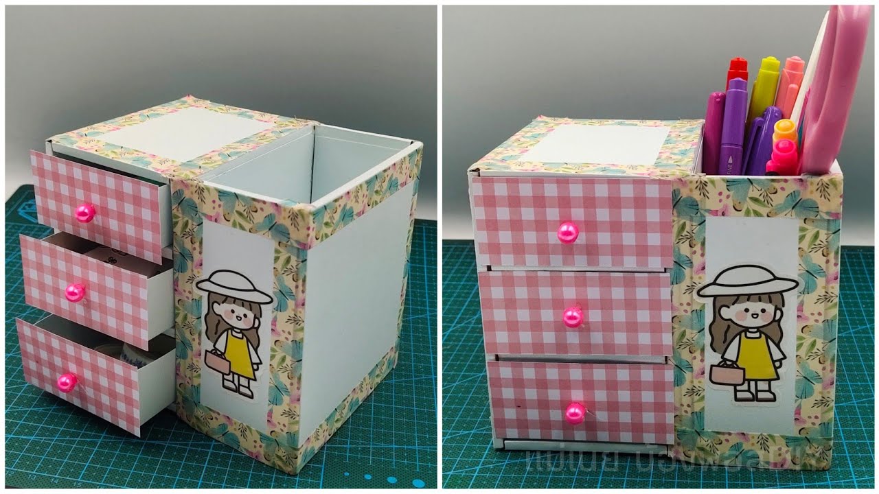 DIY Desk Organizer By Cardboard Pen Stand/กล่องใส่ปากกาดินสอจากกระดาษแข็ง/แม่เนย น้องพอสDIY