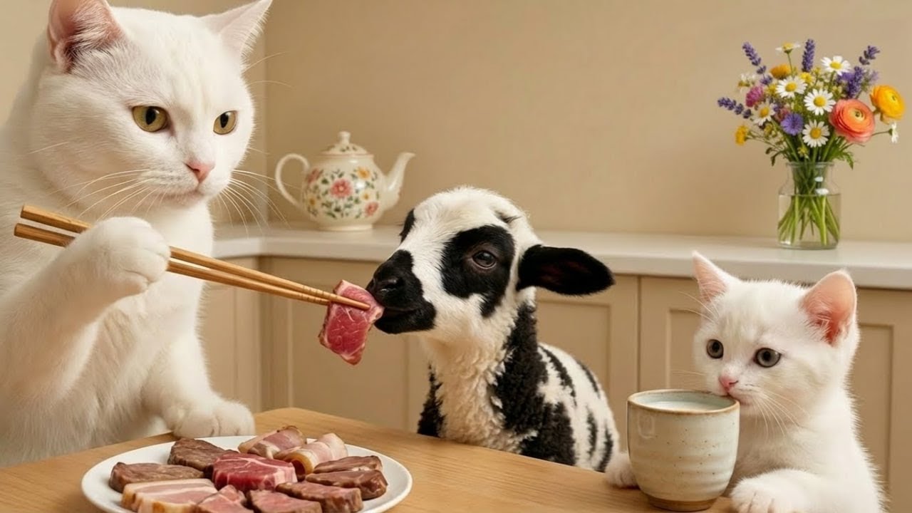 Mama Cat Brings Lamb the Home and Makes Tiger Hat For Kittens At Home 🐾🧶🎩