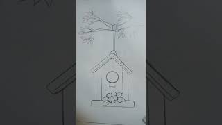 birds house under tree branch...#viral #art #drawing