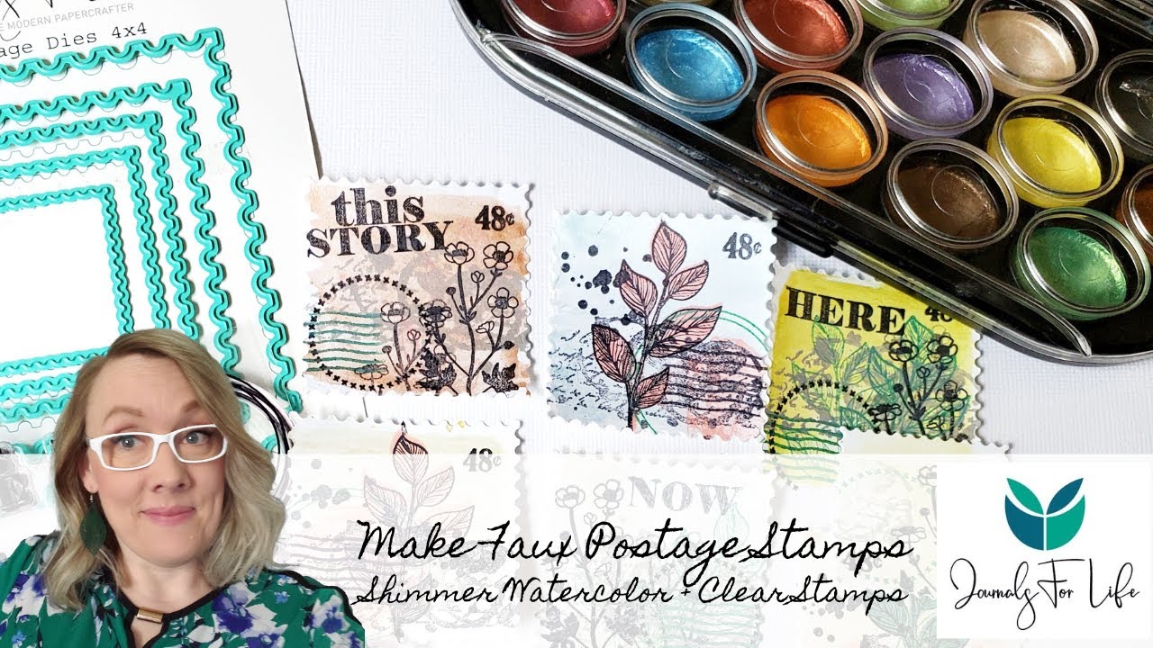 Making Faux Postage Stamps with Yasutomo Pearlescent Watercolors + Clear Stamps YouTube