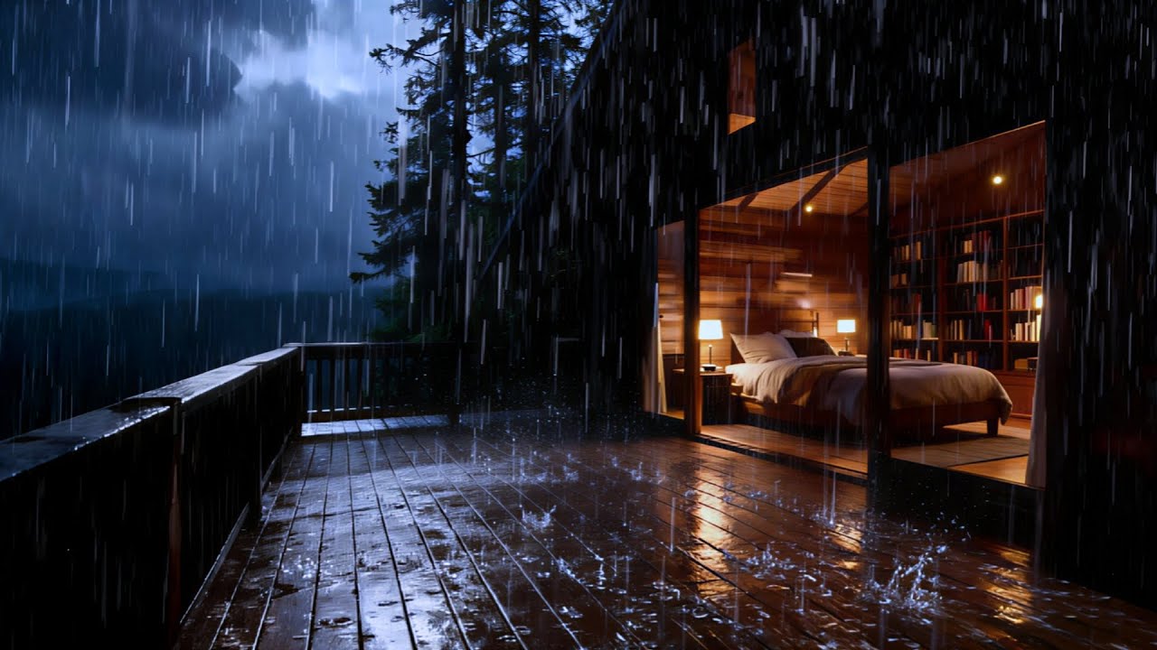 Cozy Cabin Rainy Night 🌧️ Calming Rain & Gentle Thunder for Deep Sleep ...