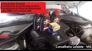 Troca de óleo Premium Verificação de nível e Reset de Manutenção BMW 328 320 120 125, motores N20.