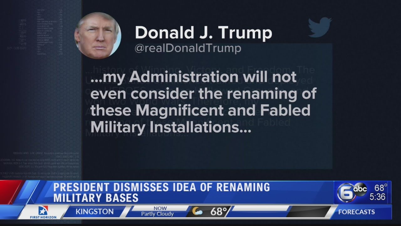 No change at bases named for Confederate officers, Trump says