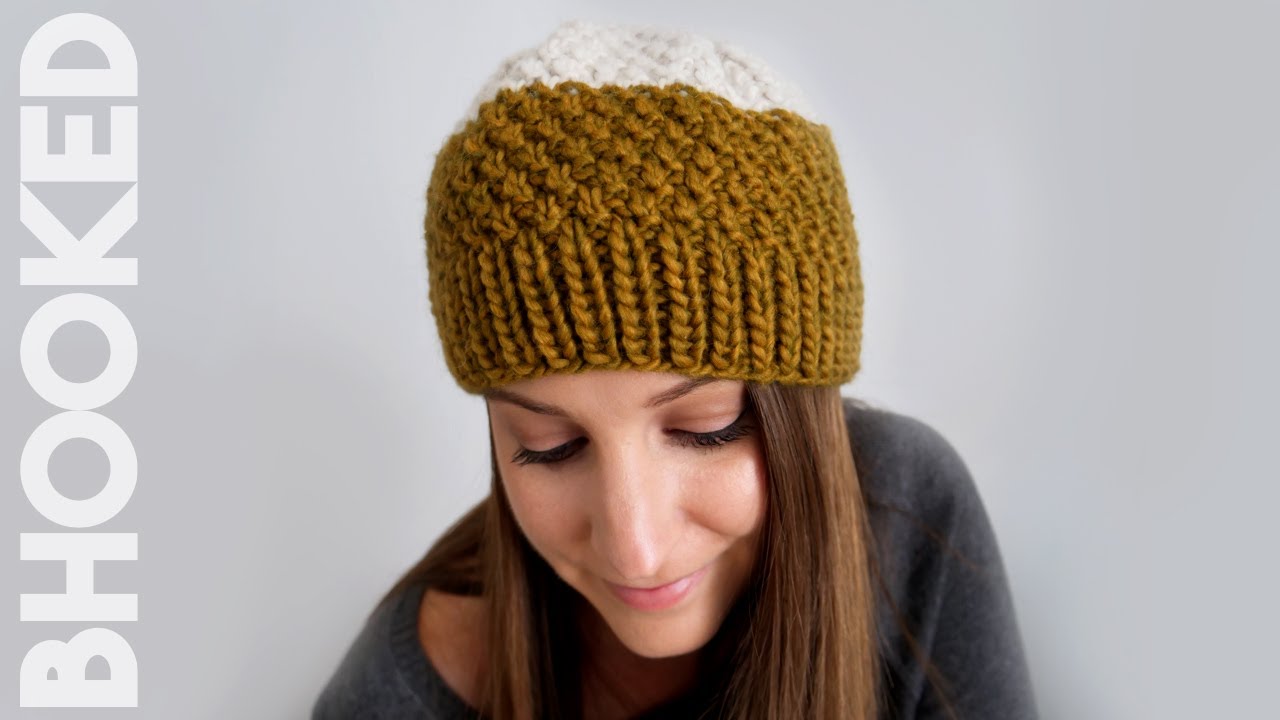 Double Moss Stitch Knit Hat Tutorial For Beginners