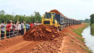 Extreme Optimizing! Filling & Compacting Komatsu D58 Bulldozer & Dump Truck Building Rural Road Base