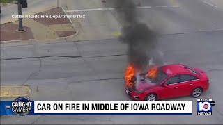 Car Erupts In Flames On Busy Iowa Roadway