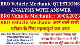 Bro Vehicle Mechanic Paper Analysis With Answer Key Exam Date30june2023important Questions