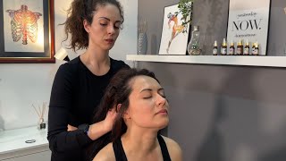 ASMR Female Chair Massage for Relax (Head, Back, Neck and Scalp Massage)