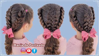 Penteado com Tranças e um Rabo de Cavalo | Pontail Hairstyle with Braids and Elastics for Girls 🥰💕