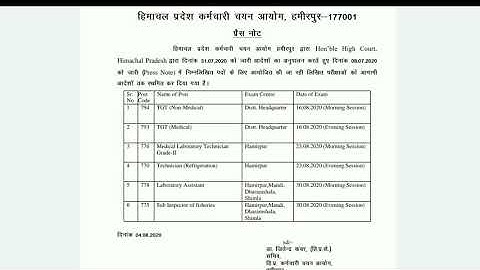 HPSSC Hamirpur New Notification 04 August 2020 Postponedment of Various Written Test Examinations