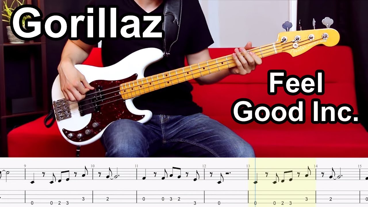 Gorillaz Feel Good Inc Bass Cover Play Along Tabs Youtube