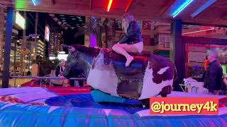 Nimble Girl Riding A Bull In Benidorm | Bull Riding 4K