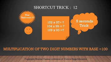 Nikhilam method of multiplication -102 x 97 --- in 5 seconds(Vedic maths trick )