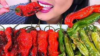 ASMR FRIED GREEN AND RED SHISHITO PEPPERS (NO TALKING) EATING SOUNDS | ASMR Phan