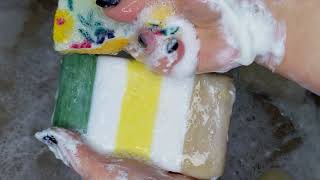 Асмр мыление нескольких хозяйственных  брусков 💚 ASMR soap