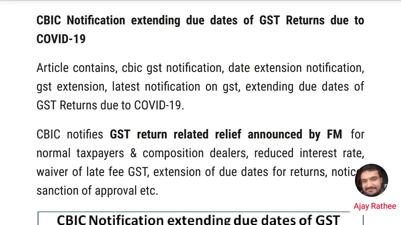 CBIC Notifications extending due dates of GST Returns due to COVID19