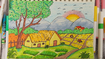 Vẽ tranh phong cảnh làng quê | Hướng dẫn vẽ và tô màu đơn giản #vetranh #tranhphongcanh #drawing