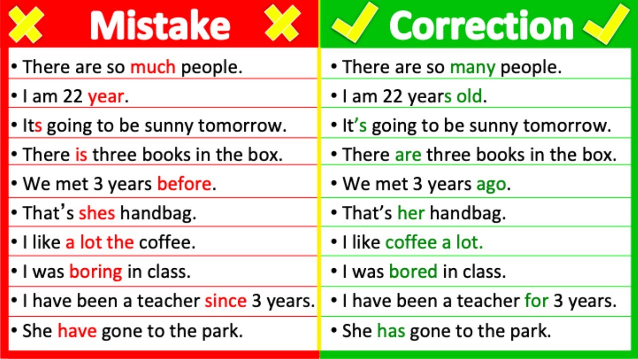 MOST COMMON GRAMMAR MISTAKES Mistakes Correction YouTube