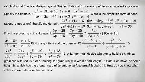 4-3 Additional Practice Multiplying and Dividing Rational Expressions Write an equivalent expression