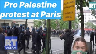 Pro-Palestine demonstrators at chaotic protest typical scene at Paris France #breakingnews