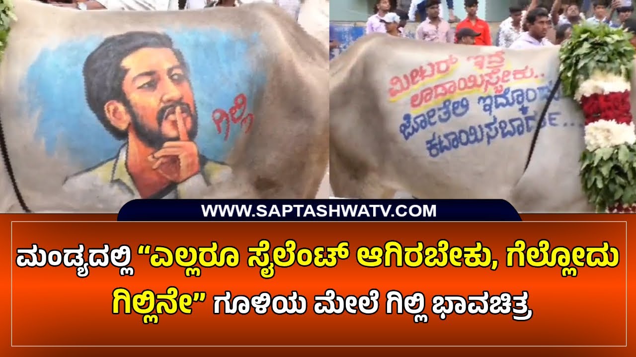 Gilli Fans ಮಂಡ್ಯದಲ್ಲಿ “ಎಲ್ಲರೂ ಸೈಲೆಂಟ್ ಆಗಿರಬೇಕು, ಗೆಲ್ಲೋದು ಗಿಲ್ಲಿನೇ” ಗೂಳಿಯ ಮೇಲೆ ಗಿಲ್ಲಿ ಭಾವಚಿತ್ರ BBK 12
