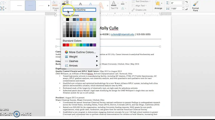 Inserting a line into a resume