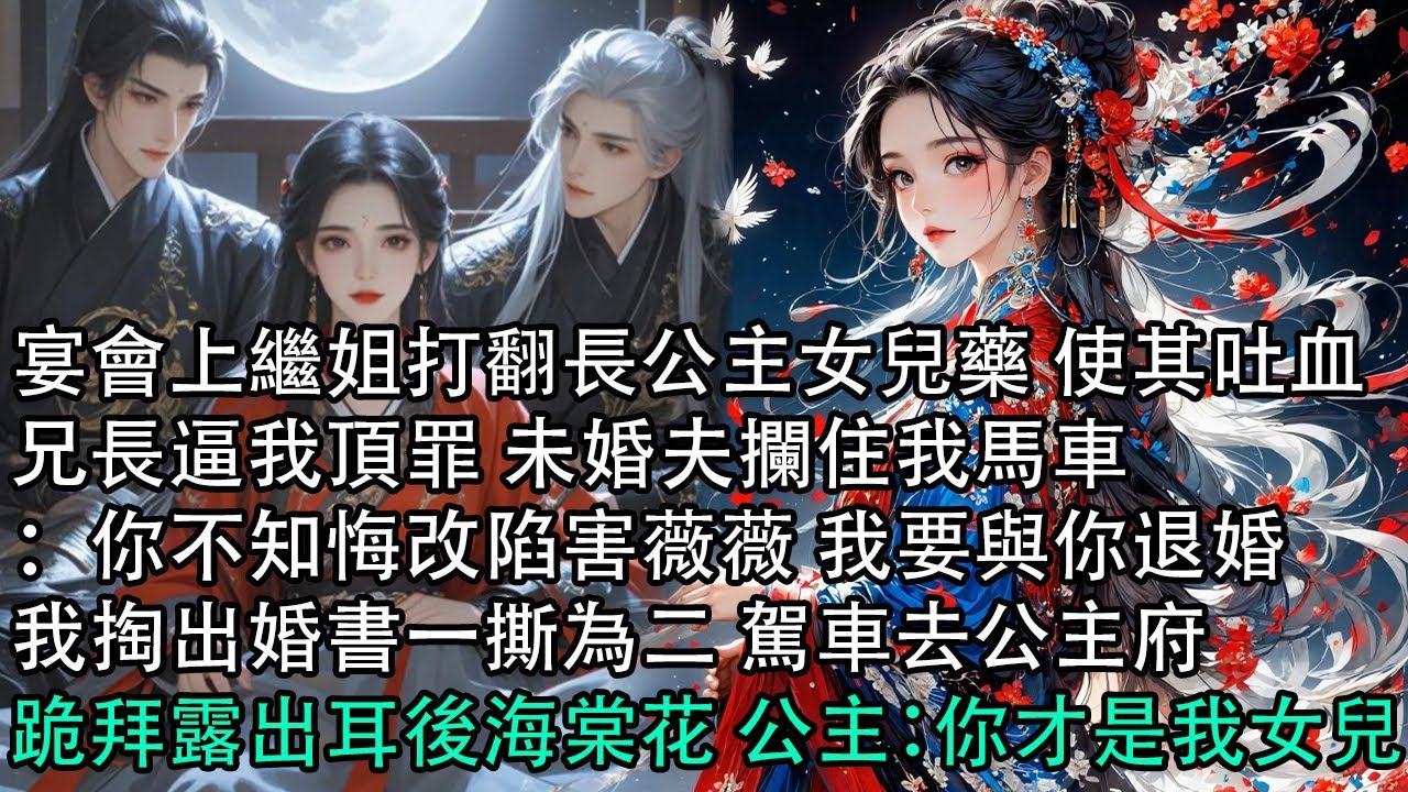 【一口氣看完】宴會上繼姐打翻長公主女兒藥 使其吐血，兄長逼我頂罪 未婚夫攔住我馬車：你不知悔改陷害薇薇 我要與你退婚，我掏出婚書一撕為二 駕車去公主府，跪拜露出耳後海棠花 公主：你才是我女兒