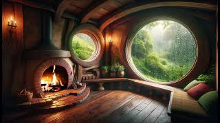 Resting in a Hobbit's cozy house, with rain outside and the air feeling fresh | sleep relax study