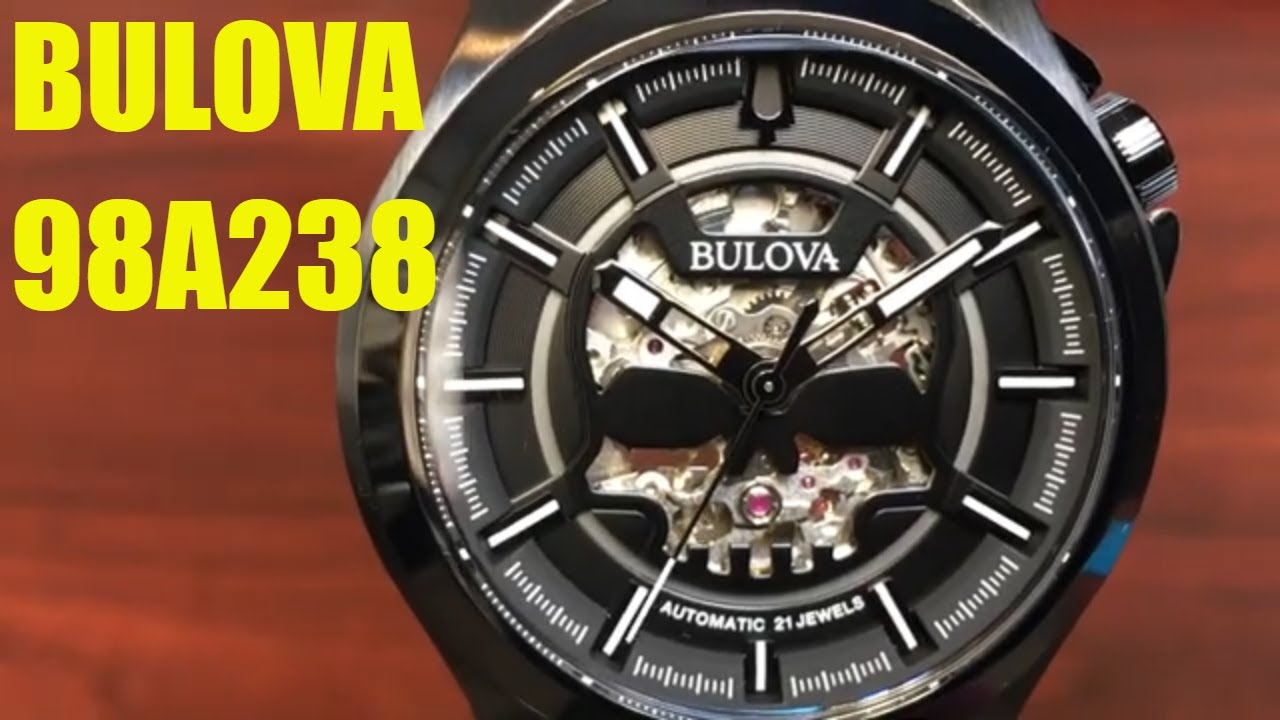 Bulova Maquina Automatic Black Skeleton Watch 98A238 - YouTube