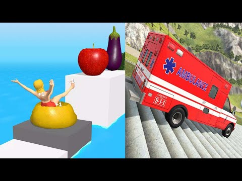 Squeezy girl Jump Vs Car Bollard chain Crashes Fun Android Pc games