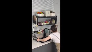 This dish drying rack is convenient for draining and storing dishes.