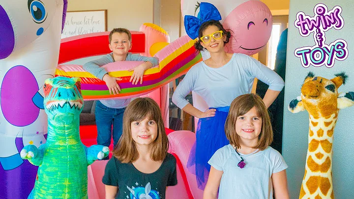 Kate & Lilly PLAY in Unicorn Bounce House with Pri...