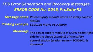 FCS Error Generation and Recovery Messages Error code 0045