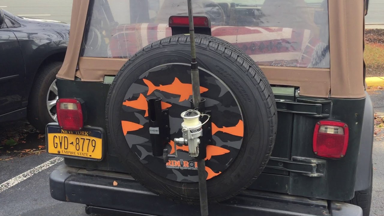 Cosmetic Jeep Spare Tire Cover with Fishing Rod - YouTube