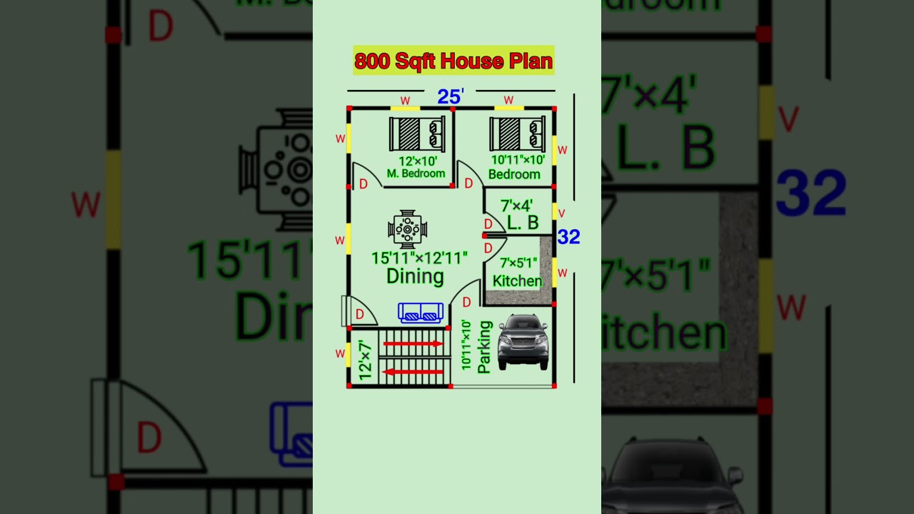 800 Sqft 2 BHK House Plan / Modern 2 BHK House Plan