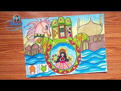 رسم تصميم فني لعروسة المولد مع عناصر من الفن الشعبي 5 رسم خمسة تونسية
