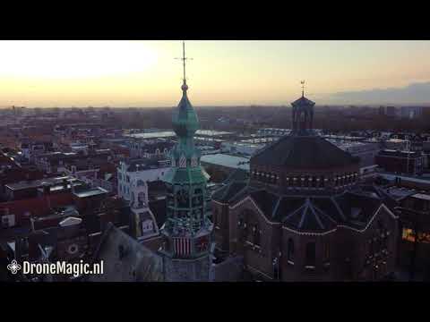 Purmerend Kaasmarkt Drone vlugt. 4K video (Purmerend Museam, Nicolaaskerk, Melkwegbrug)