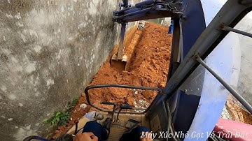 Máy Xúc Komatsu Pc50UU-2 Đào Móng Bờ Rào Xây Đá Hộc Sát Nhà Dân