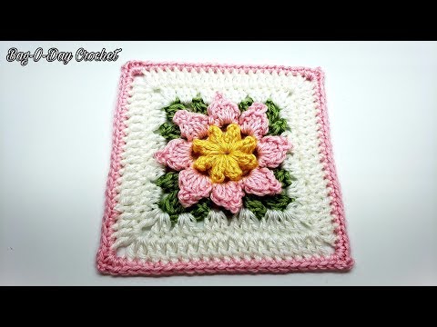 How To Crochet a 3D Flower Granny Square | Bag O Day Crochet tutorial #599