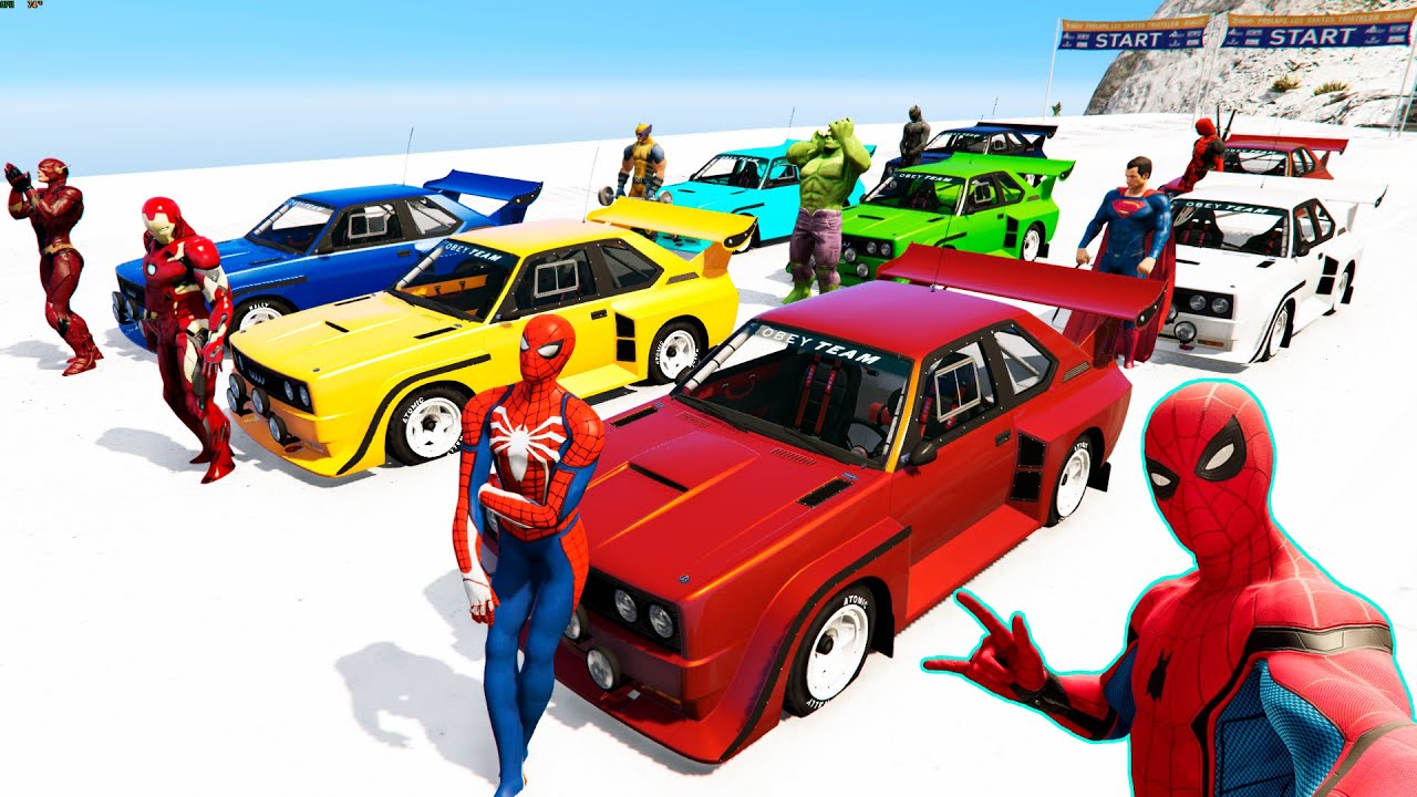 Spiderman en Carro de Carreras el Hombre Araña y Superhéroes en desafío de  Coches - YouTube
