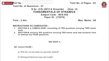 BSC CS 5TH SEM FUNDAMENTALS OF DYNAMICS DEC 2018 | PTU