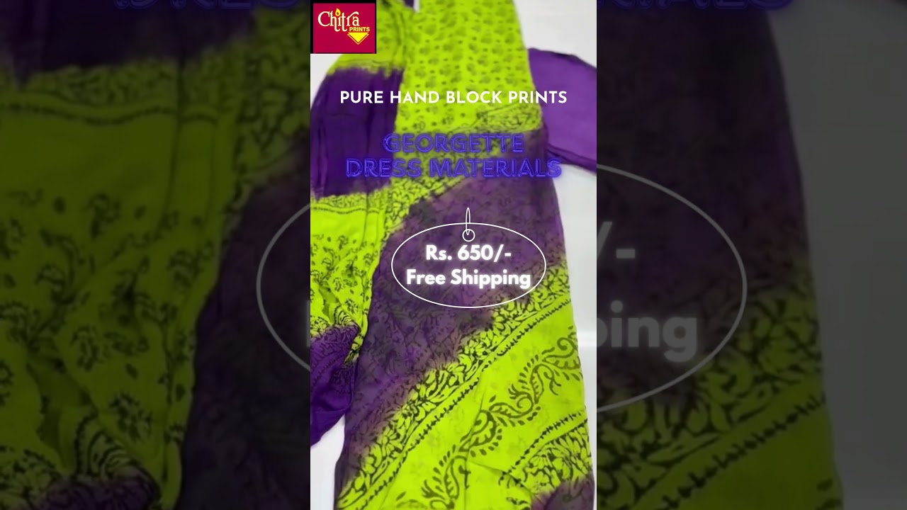 Pure Georgette Hand block print Dress Materials with Shiffon Dupatta