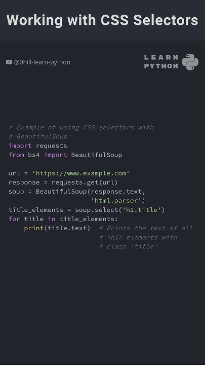 Working with CSS Selectors in BeautifulSoup #pythonlearning # ...
