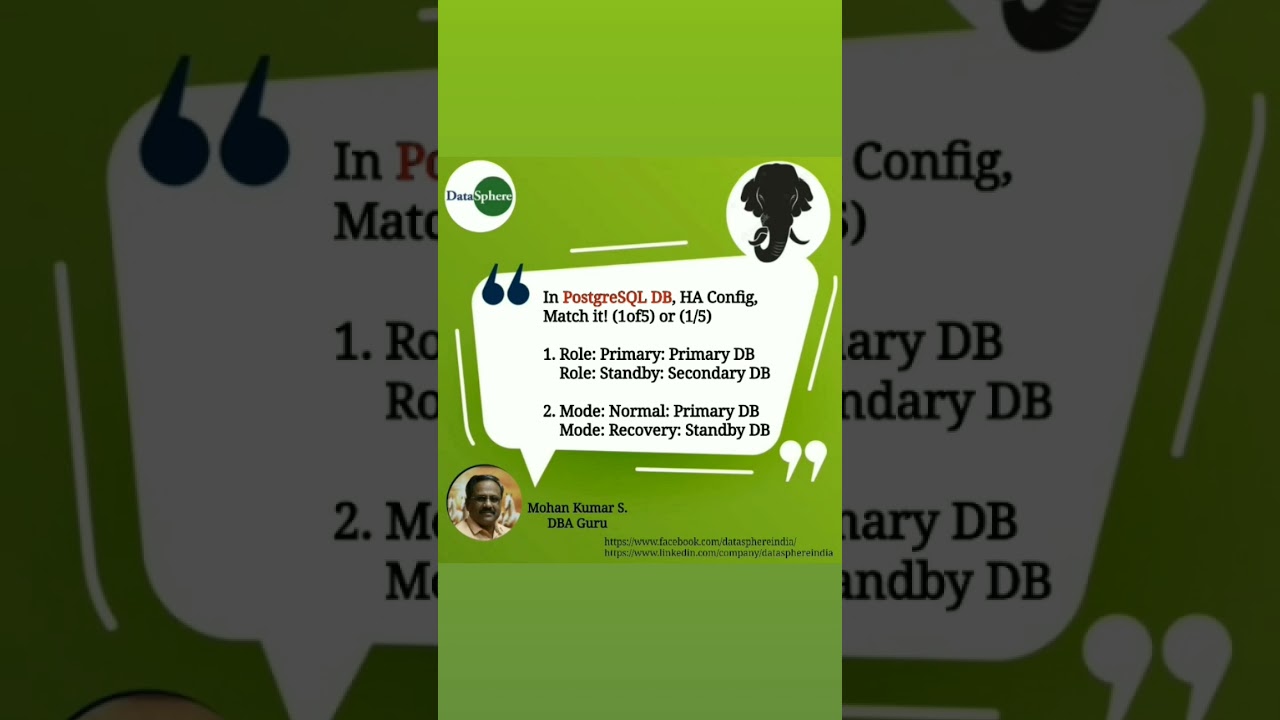 HA Config, Match it! (1of5) #PostgreSQL #oracledatabase #sqlserver #dba #mohankumars #DataSphere
